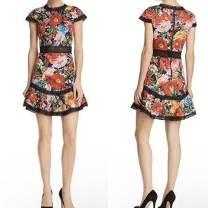 Alice + Olivia Rapunzel Lace Trim Floral Print Dress